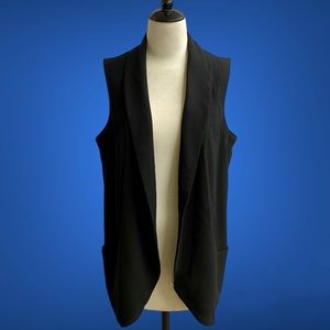 DANIEL RAINN Black Sleeveless Open Front Shawl Collar Long Blazer Vest